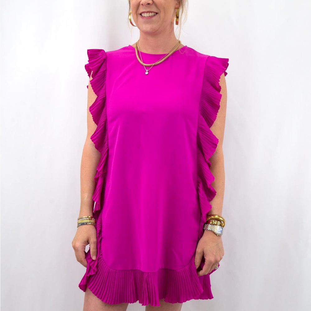TCEC Barbie World Ruffle Trim Magenta Mini Dress